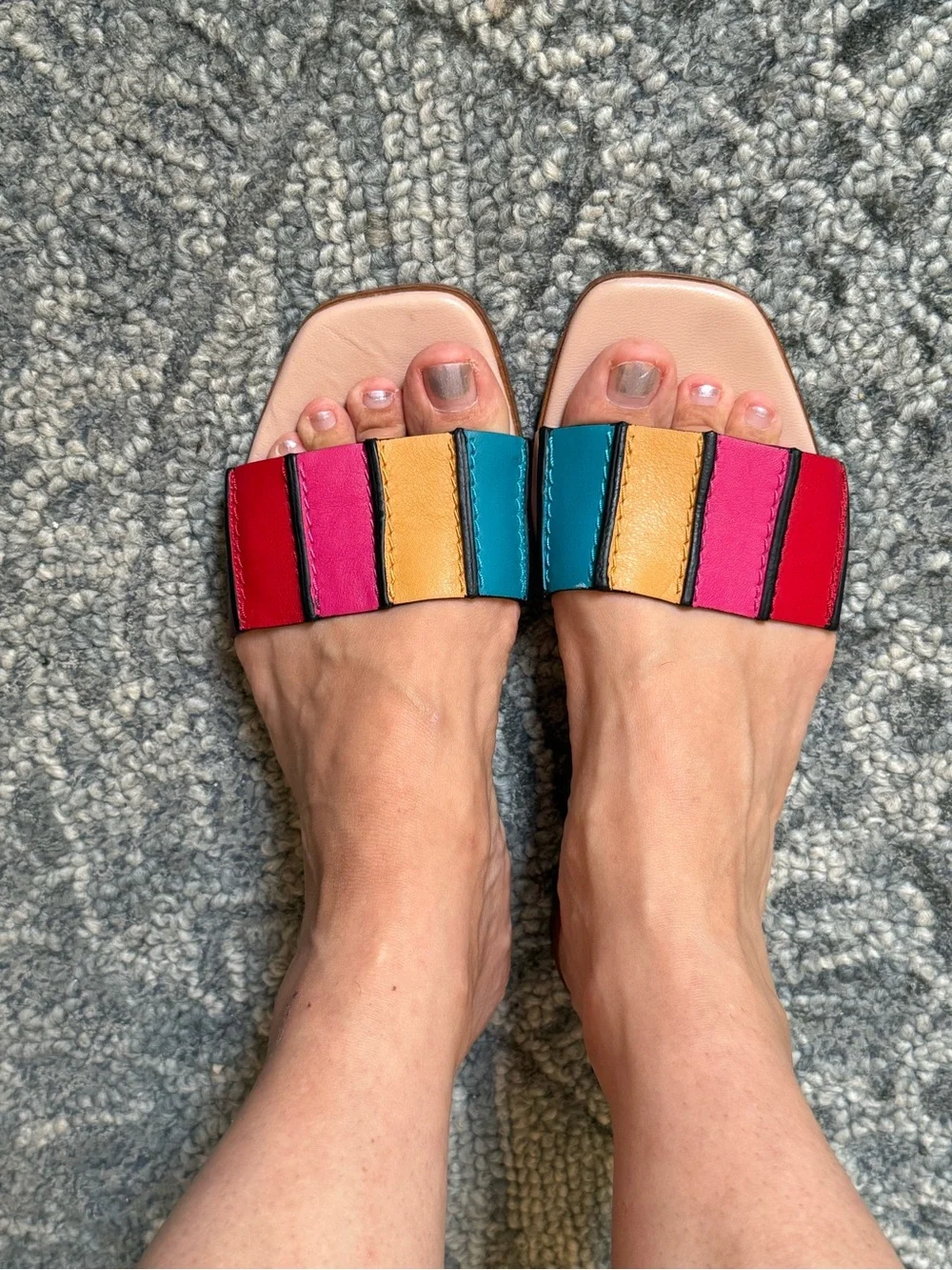 Paul Smith Multicolor Rainbow  Leather Slide Sandals sz 37 6.5-7